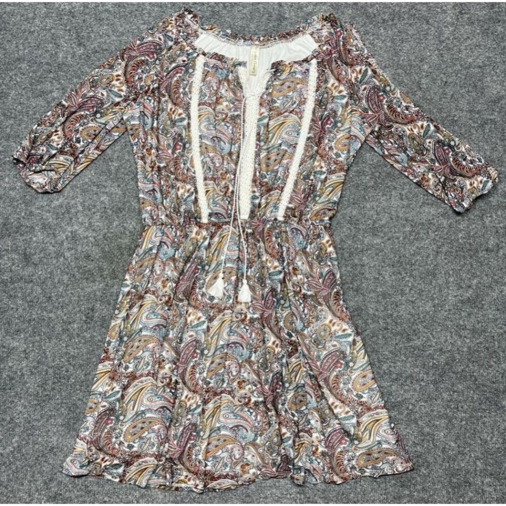 Per Seption Concept Dress Womens M Multicolor Paisley Fit & Flare Tassels